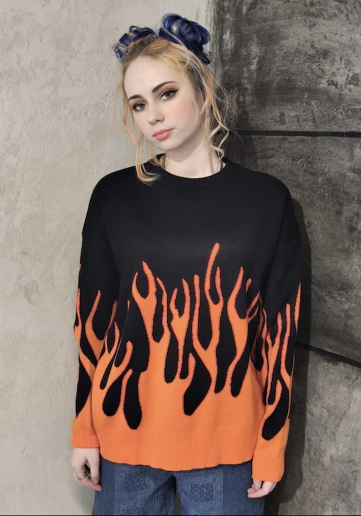 Now Millennial Flame Knitted Sweatshirt in Orange Fire