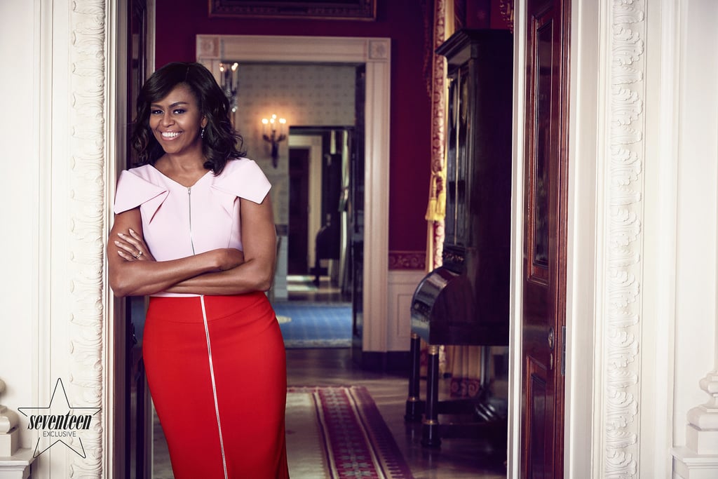 Michelle Obama was pictured in Seventeen magazine in the Antonio Berardi number.