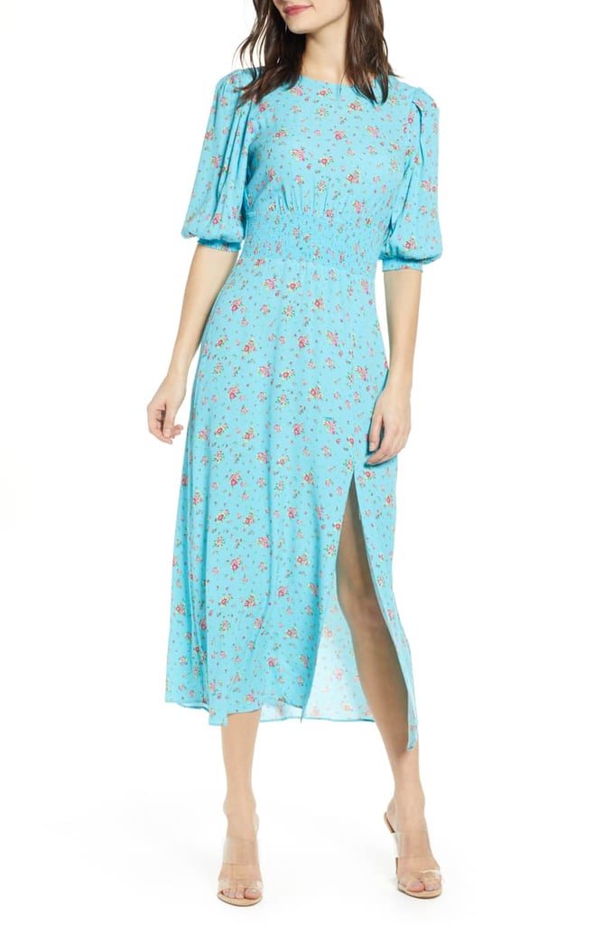 AFRM Print Smocked Waist Midi Dress