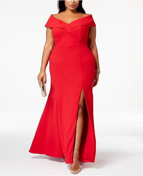 Xscape Off-The-Shoulder Slit Gown