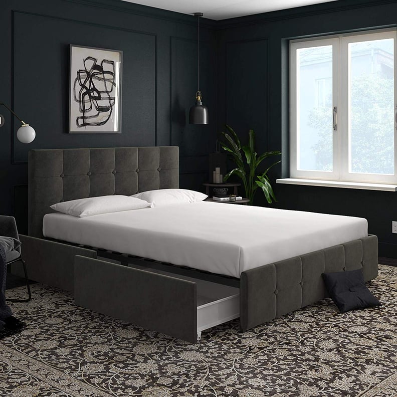 Grey Velvet-Queen Upholstered Bed