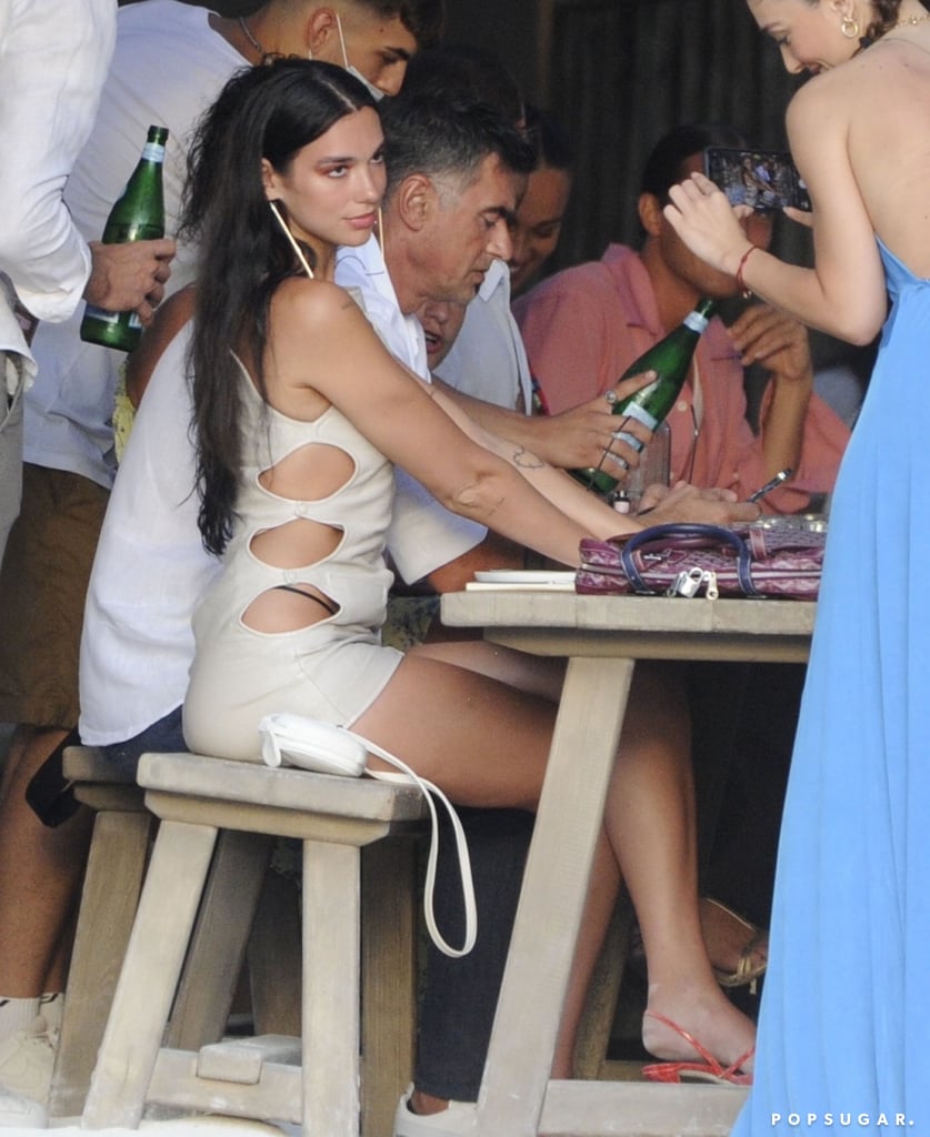 Dua Lipa Wearing a Beige Cutout Dress 