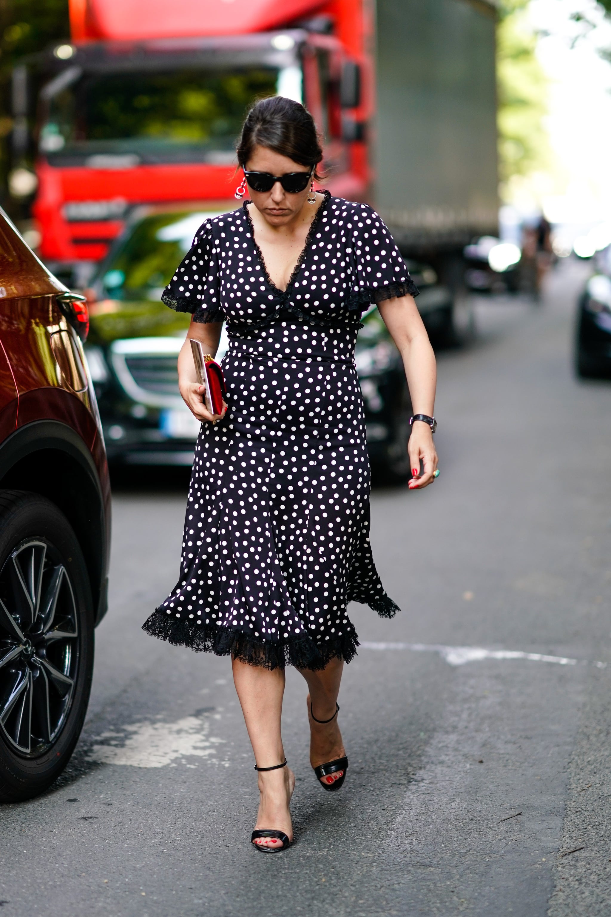 floral and polka dots outfit