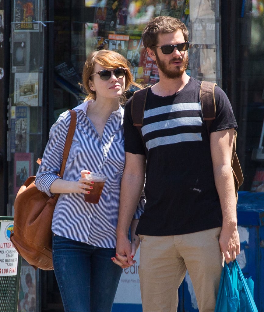 Emma Stone and Andrew Garfield held hands while leaving a bookstore together in NYC on Monday.