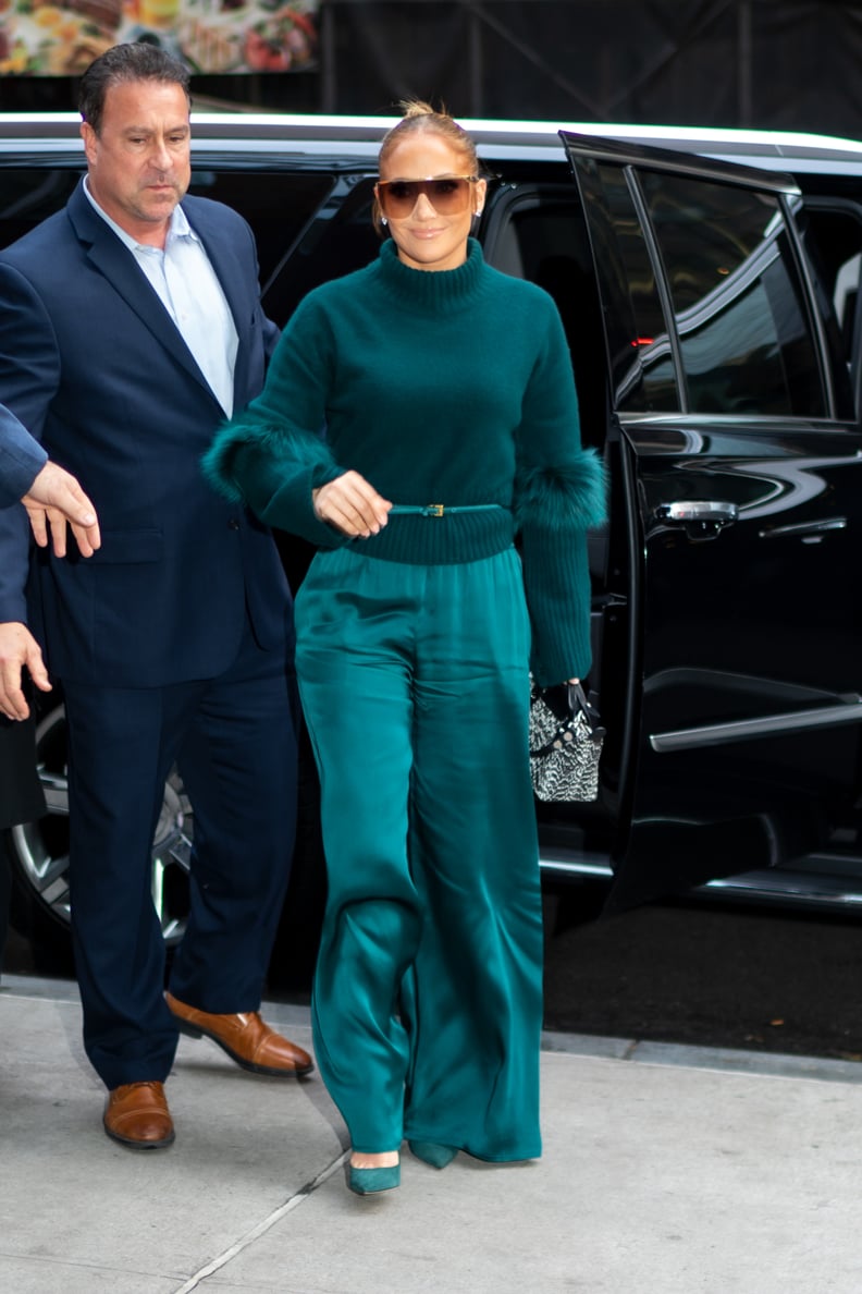 Jennifer Lopez's Green Sally LaPointe Outfit in NYC | POPSUGAR Fashion