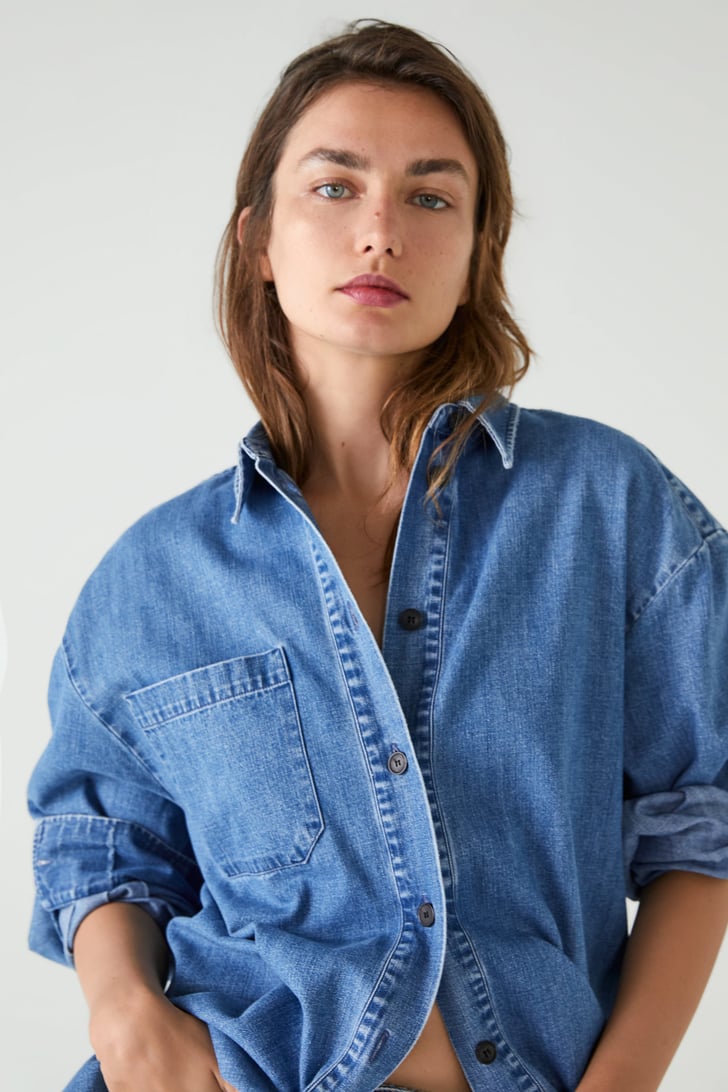 Zara Long Denim Shirt | Bella Hadid Forgoes a Bikini Top For a Blue ...