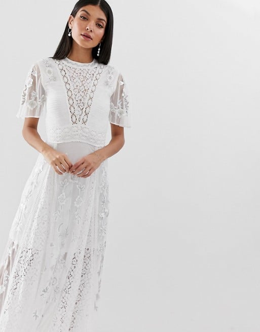 Amelia Rose Tall Embroidered Lace Front Maxi Dress