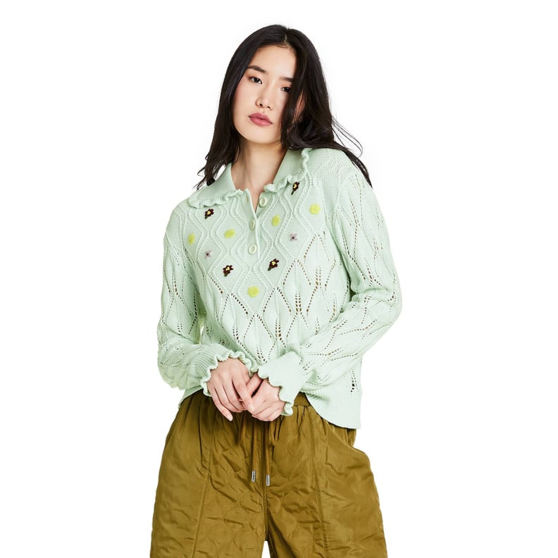 Sandy Liang x Target Floral Embroidered Collared Pullover Sweater and Mid-Rise Quilted Jogger Pants