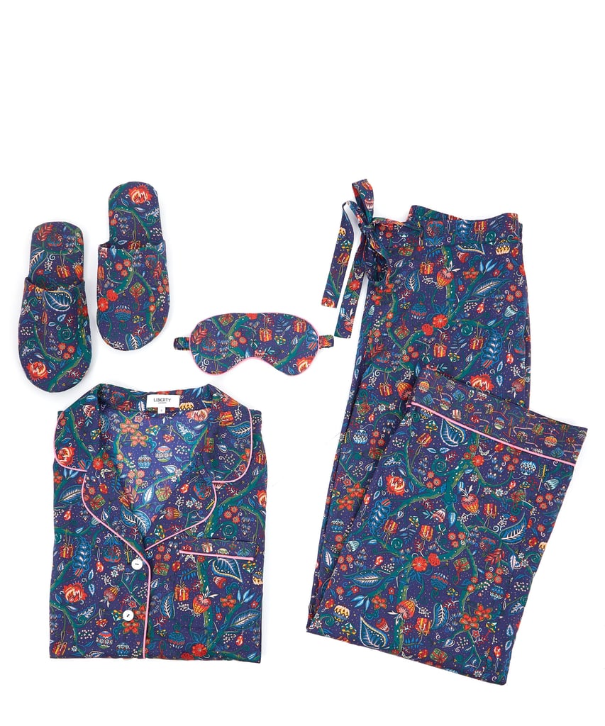 Liberty London Christmas Print Tana Lawn Cotton Pyjamas, Slippers And Eye Mask Set