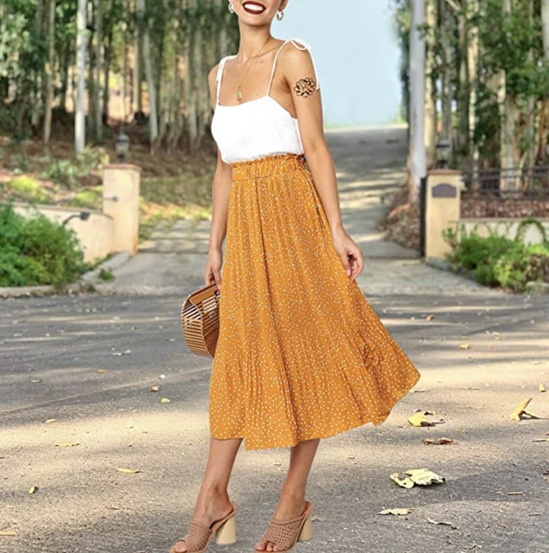 For a Pop of Yellow: Exlura High Waist Polka Dot Skirt