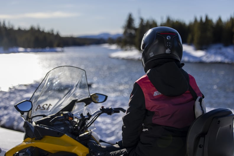 PS Editor Taylor Andrews on a Ski-Doo in Yellowstone