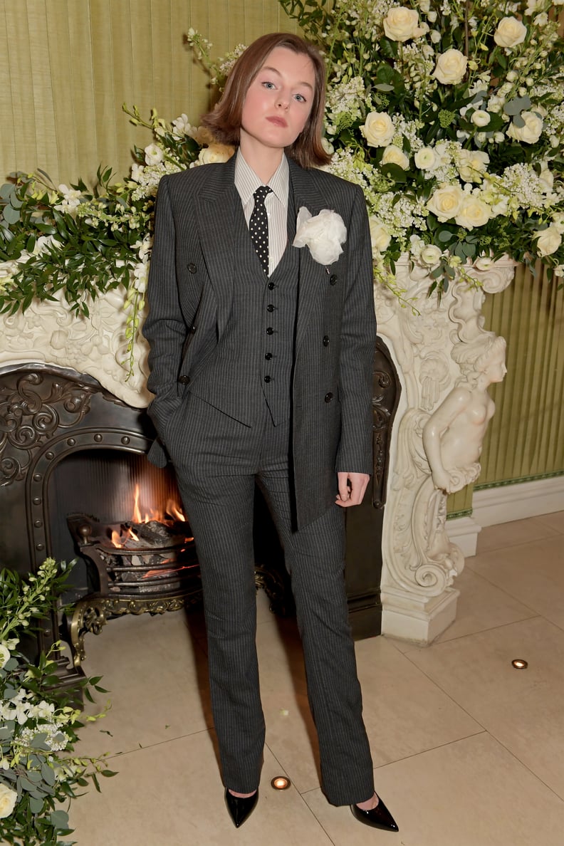 Emma Corrin Wears a Gray Celine Suit