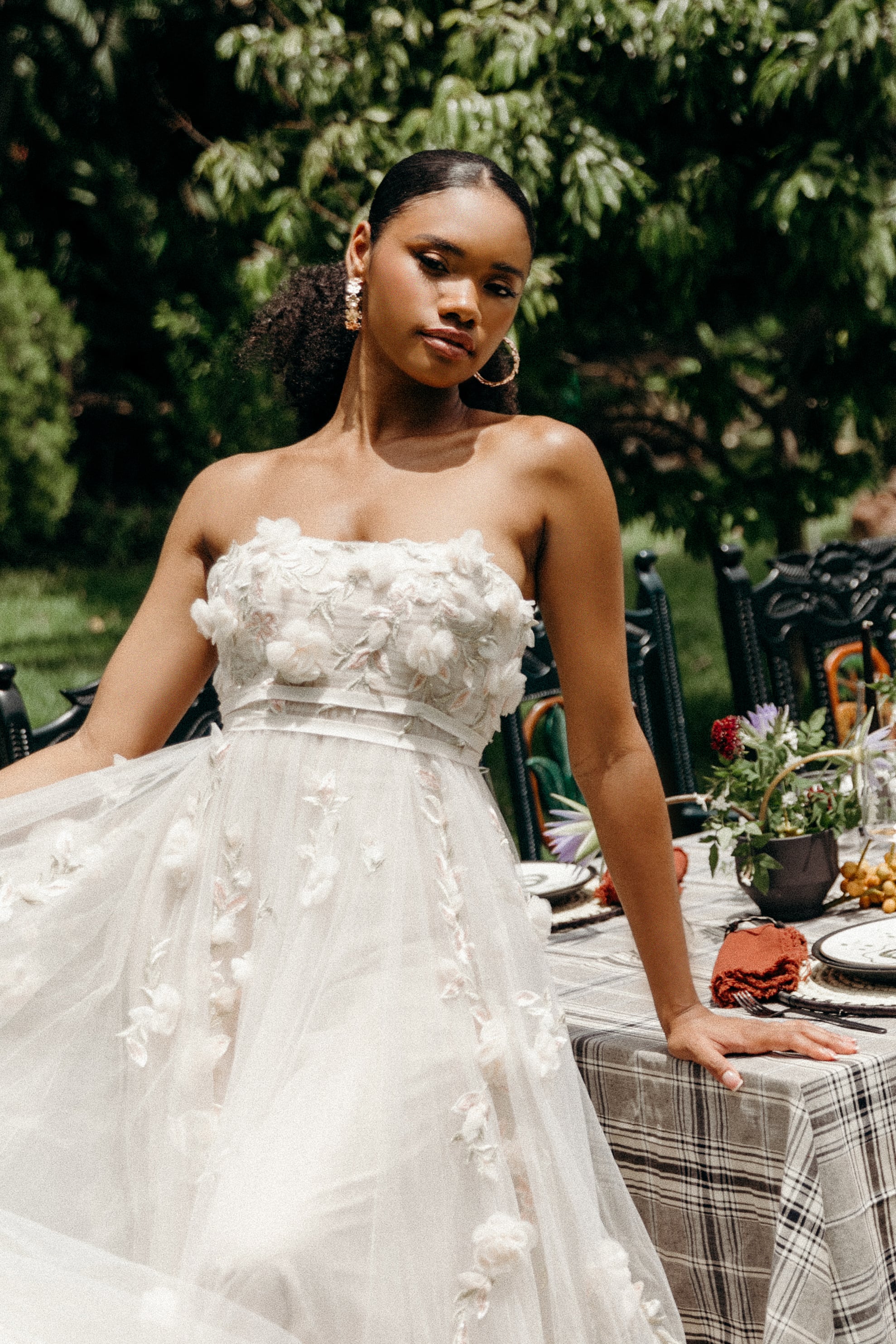 Flower embellished wedding dress hot sale