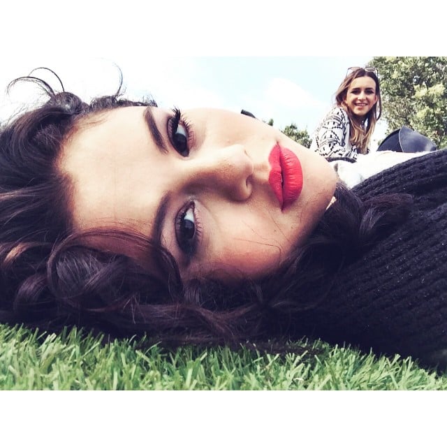 Red lipstick and a smoldering stare make this selfie one of her hottest.