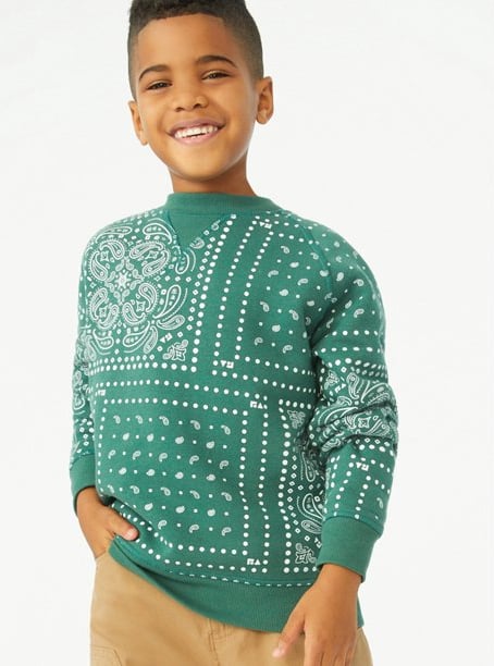 Free Assembly Boys Raglan Crew Neck Sweatshirt without Pocket, Sizes 4-18