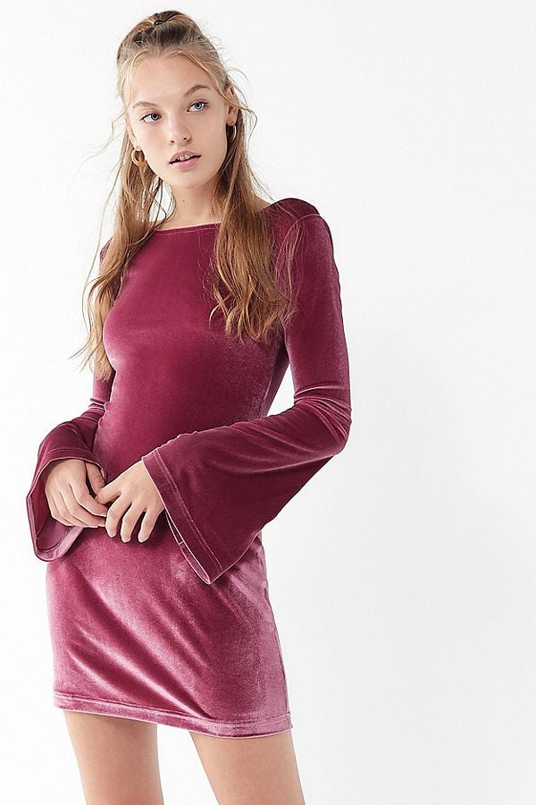 UO Belle Velvet Bell-Sleeve Mini Dress