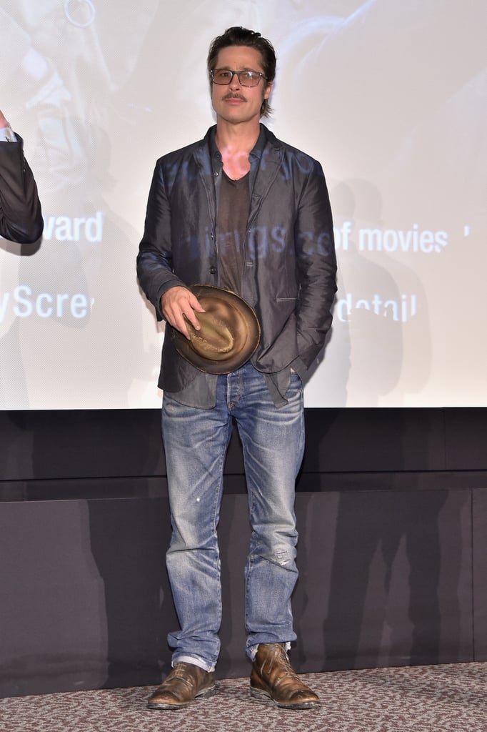 Brad Pitt surprised everyone at the NYC screening of Fury on Tuesday night.