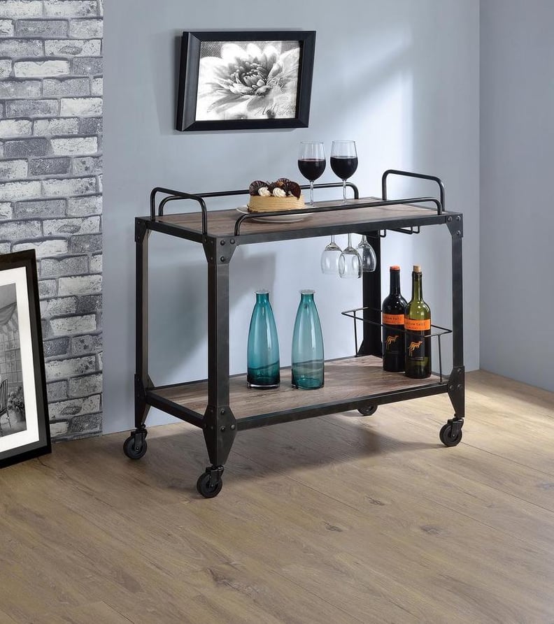 Acme Furniture Caitlin Rustic Oak and Black Serving Cart