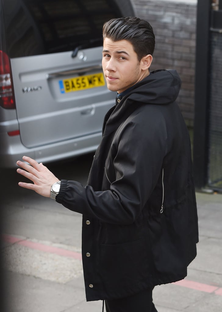 Nick Jonas gave a wave on Thursday as he headed into London's ITV Studios.