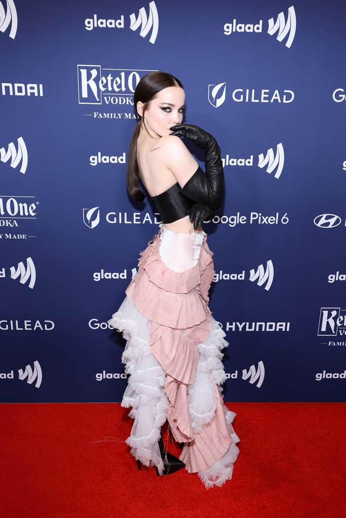 Dove Cameron's Tube Top and Ruffled Skirt at the GLAAD Awards