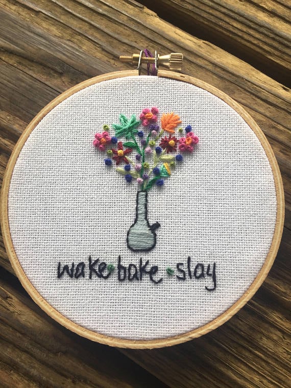 Wake, Bake, Slay Embroidery Hoop