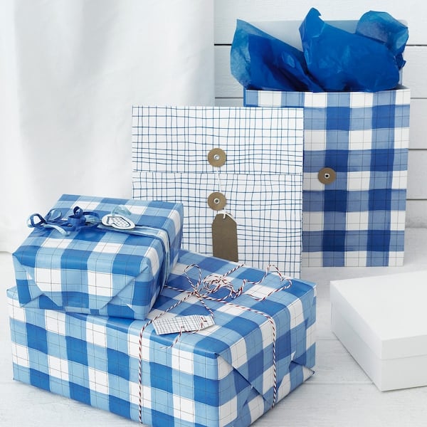 Vinter 2019 Check Pattern Blue Gift Bags