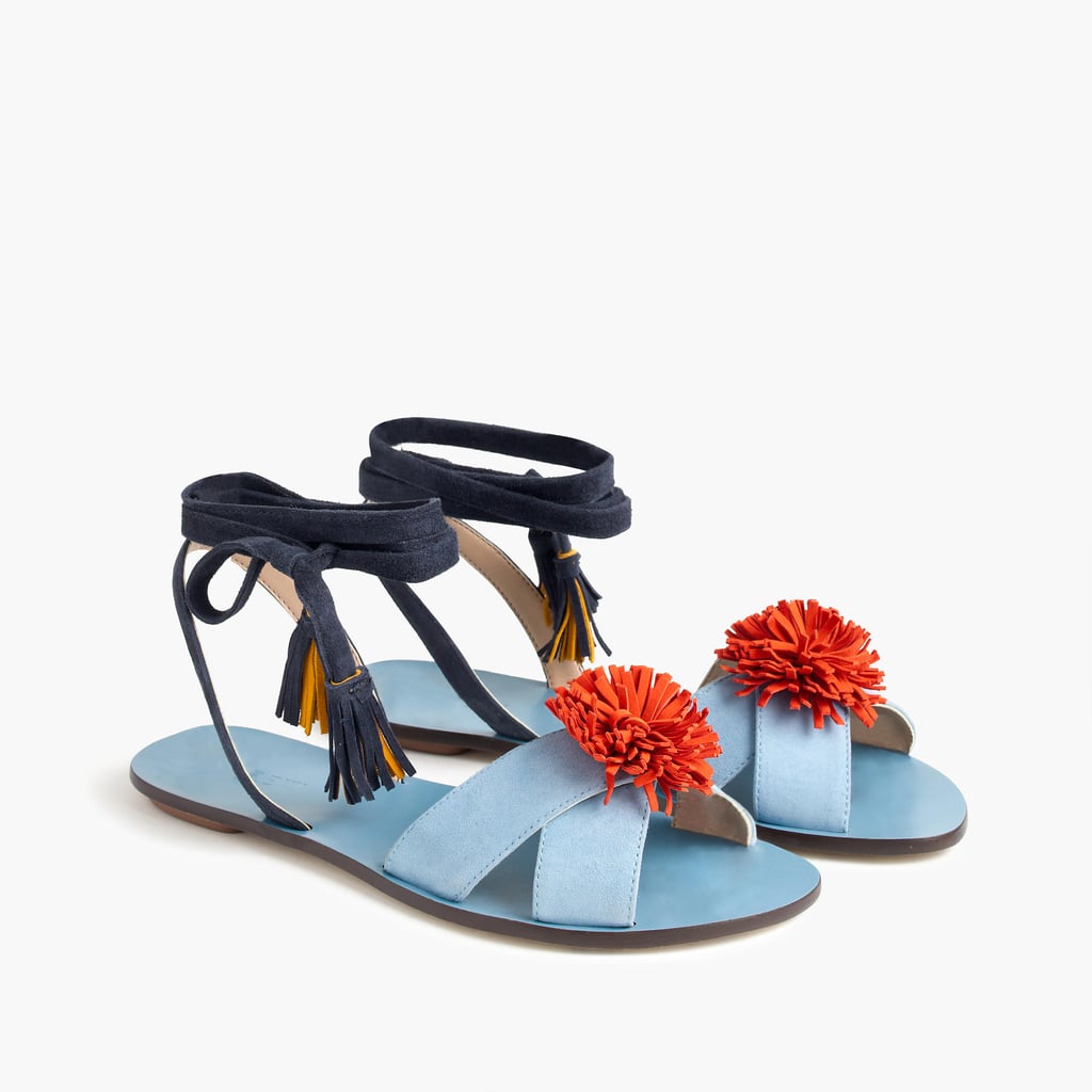 J.Crew's Lace-Up Suede Sandals With Pom Poms ($128) come in the perfect colorway with a rope tie at the ankles to ground you.