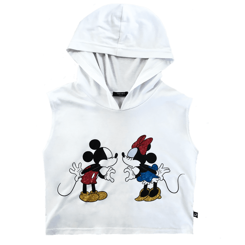 Mickey Mouse & Minnie Mouse Sitting in a Tree Hooded Crop Top
