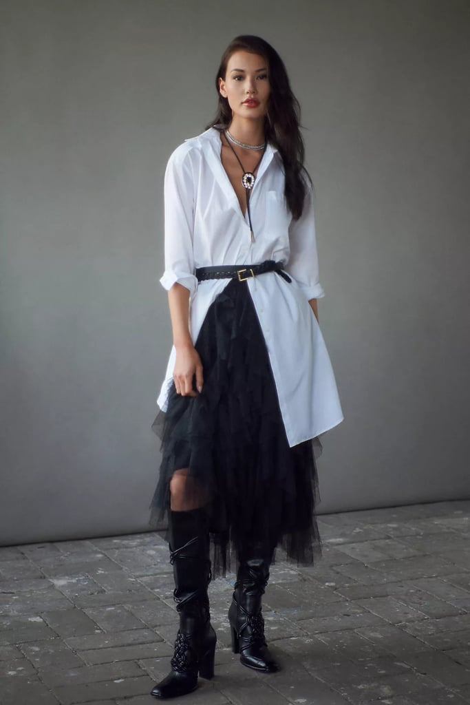 Best Black Tulle Skirt By Anthropologie Ruffled Tulle Midi Skirt