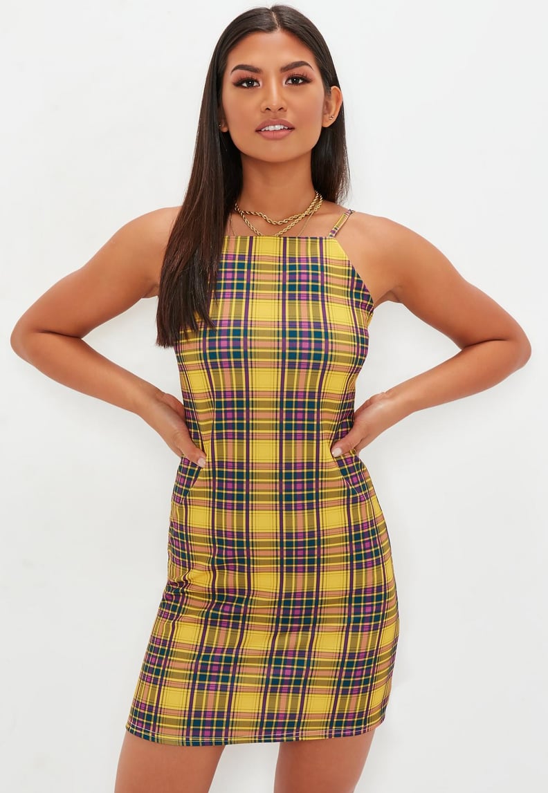 Missguided Yellow Plaid Strappy A-Line Dress