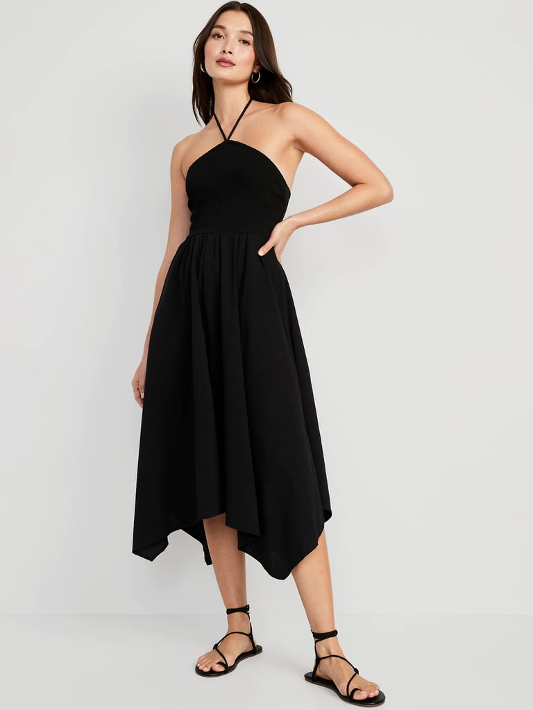 Old Navy Fit & Flare Crinkled Halter Midi Dress