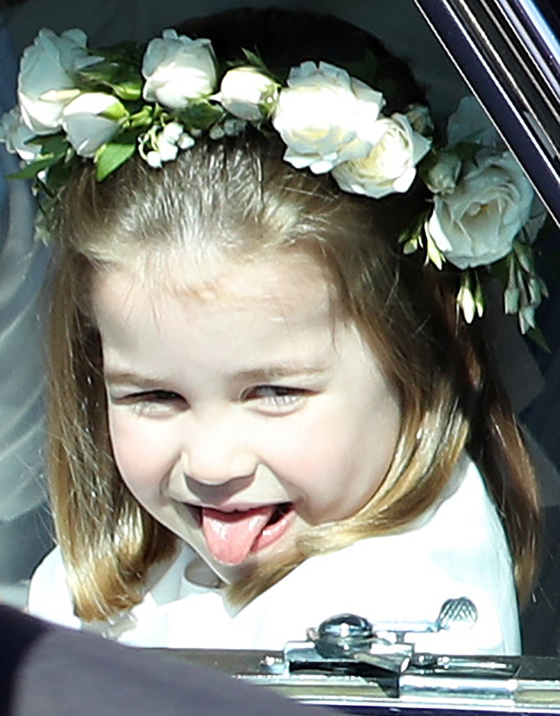 Charlotte gave Harry a taste of his own medicine as she stuck her tongue out from the car window.