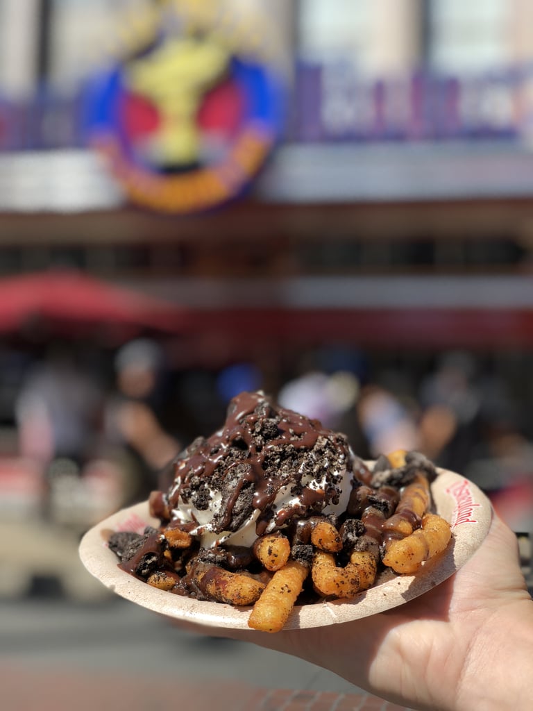 The cookies and cream funnel cake fries are topped with crushed Oreos.