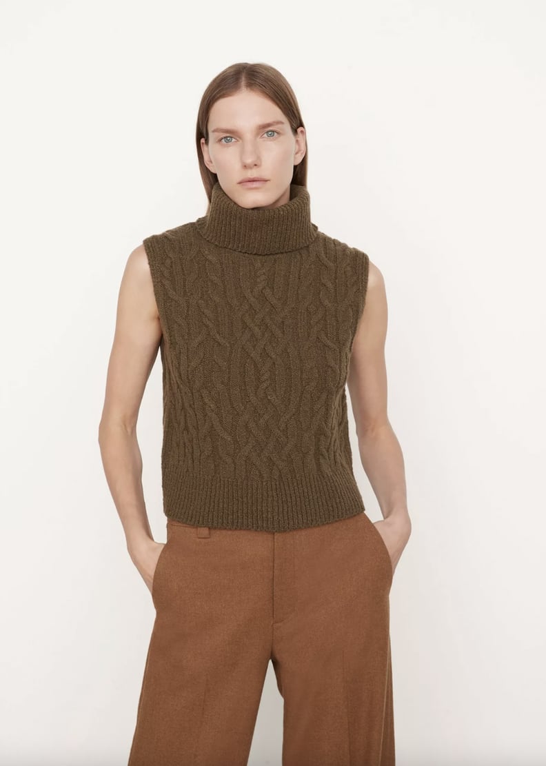 Vince Hand Knit Twisted Cable Shell Sweater