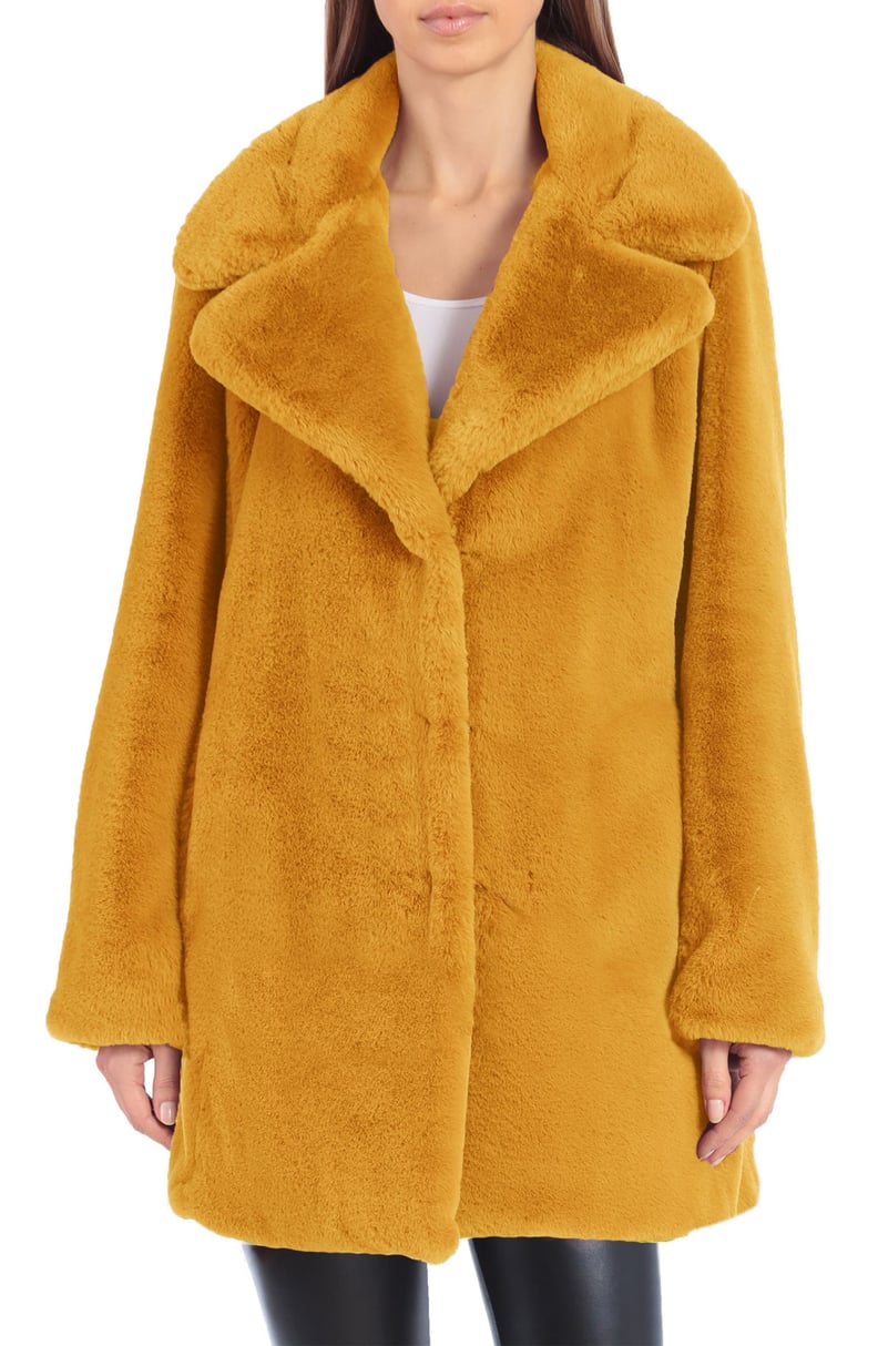 Avec Les Filles Faux Fur Notched Collar Coat