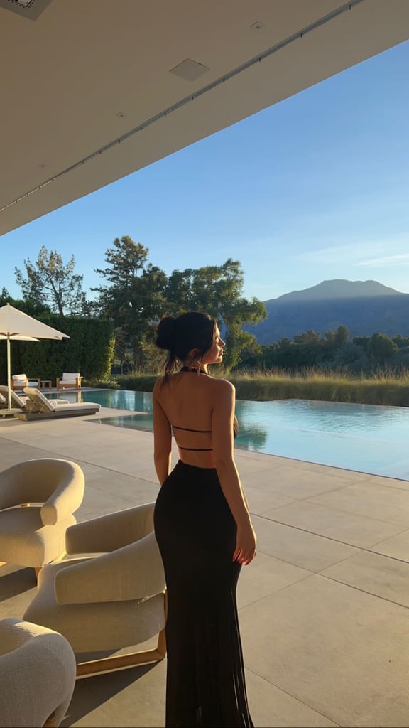 Kylie Jenner's Black Alaïa Halter Dress on Thanksgiving