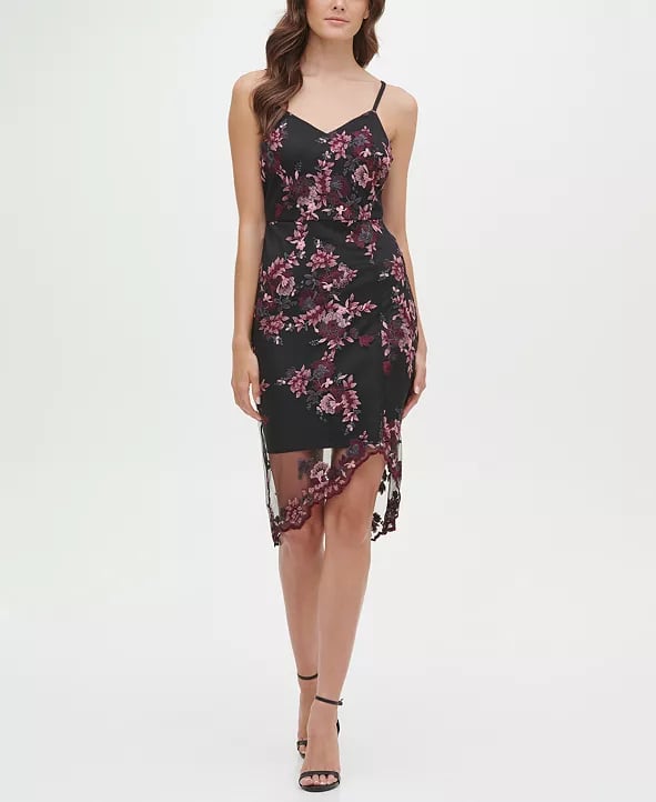 Guess Sleeveless Floral Lace Chiffon Overlay Sheath Dress