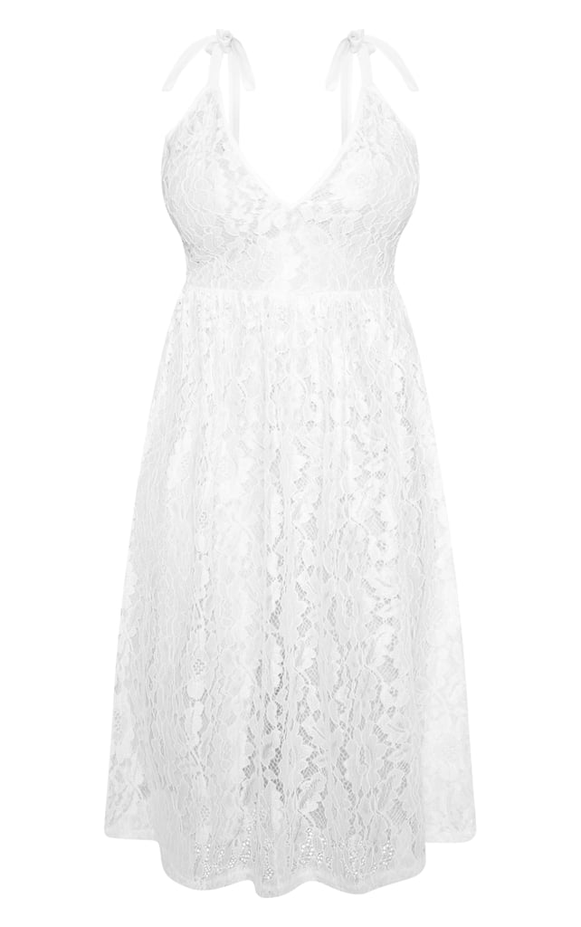 White Lace Strappy Plunge Midi Dress
