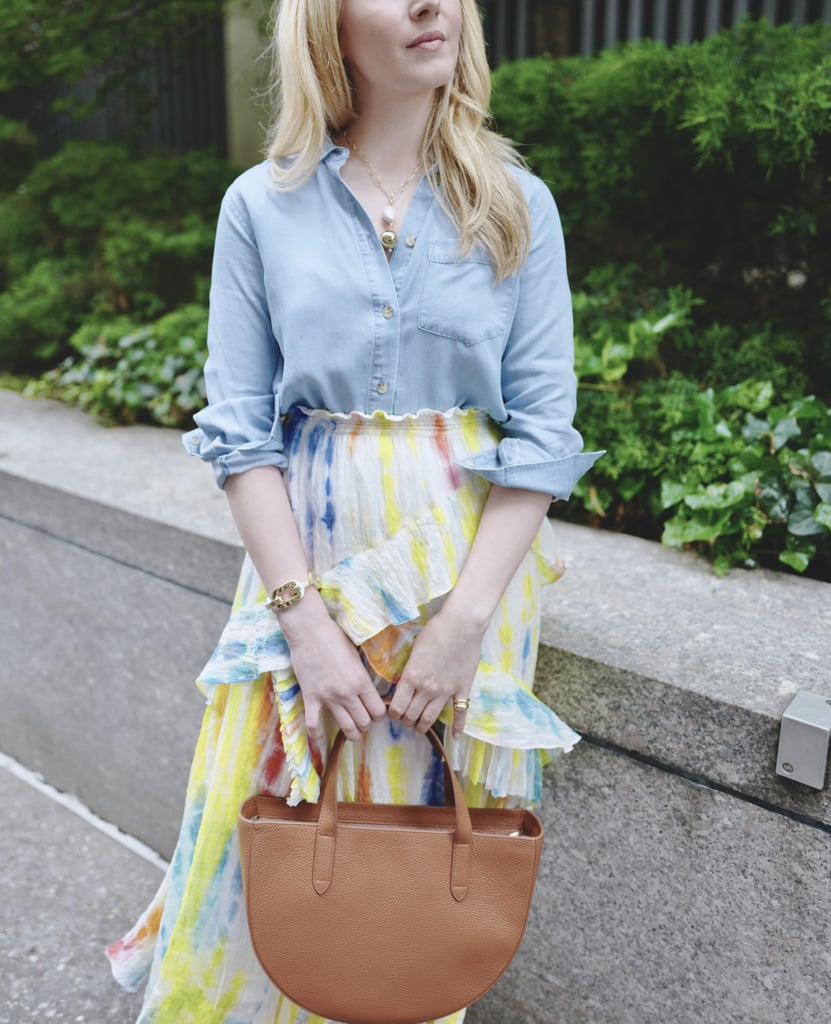 While this outfit certainly skews more casual than the others for work, a structured bag, sleek jewelry, and minimal sandals keep the look in refined territory. It's also ideal with flat sandals on the weekend for outings like brunch, birthdays, and happy hour.