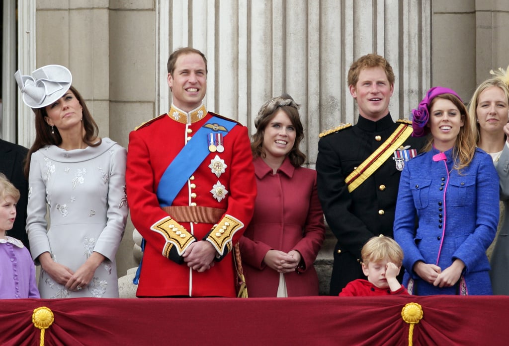 Eugenie stood between her cousins, Princes William and Harry, during the annual Trooping the Colour ceremony in June 2012.