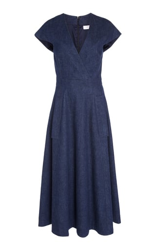 Carolina Herrera V Neck Faux Wrap Midi Dress