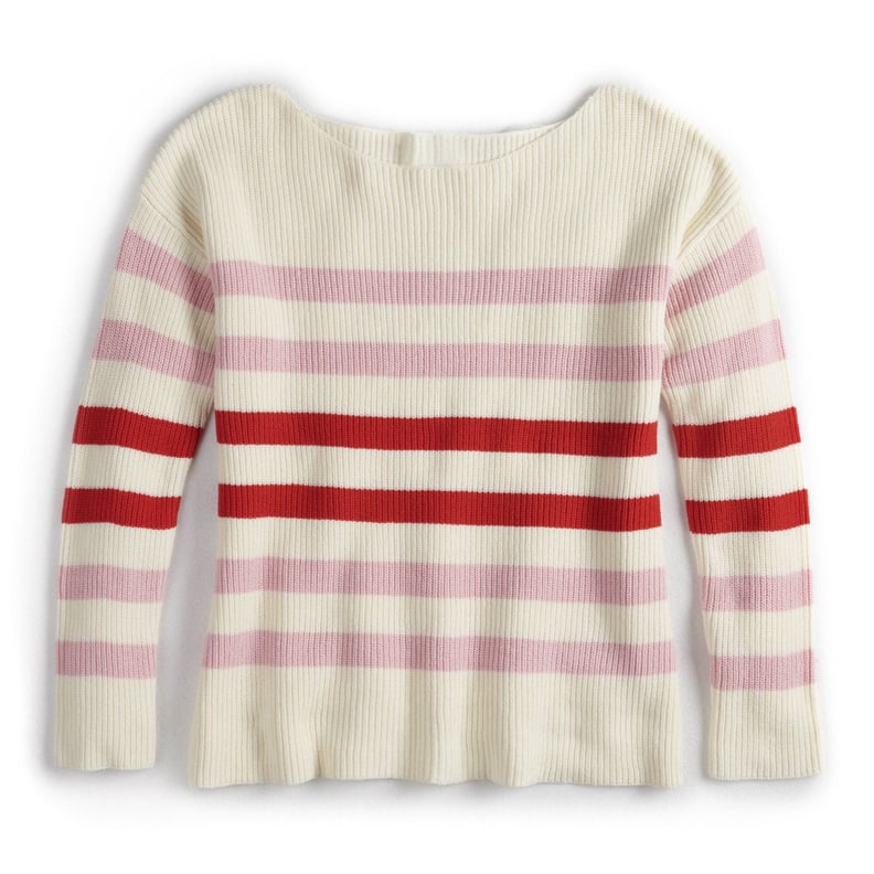 Oversized Boat Neck Sweater in Pristine with Rose Shadow Stripe