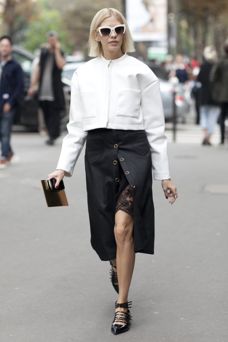 Elena Perminova's black and white look was also an exercise in clever ...