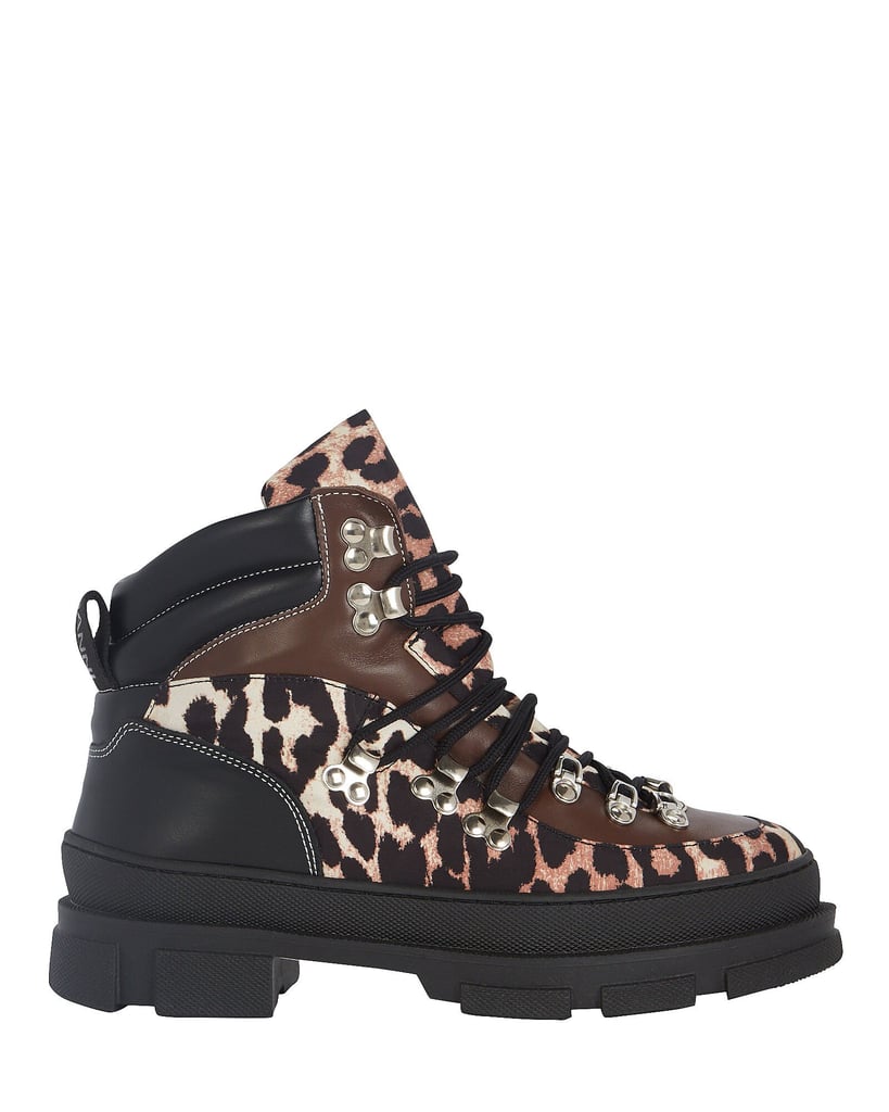 Ganni Leopard Print Hiking Boots