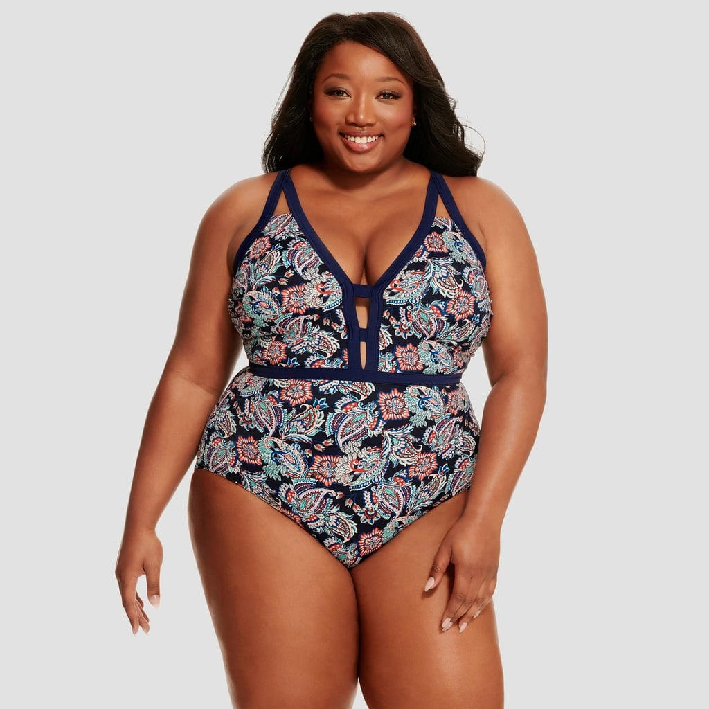 Plus-Size Slimming Control Cutout One-Piece Swimsuit