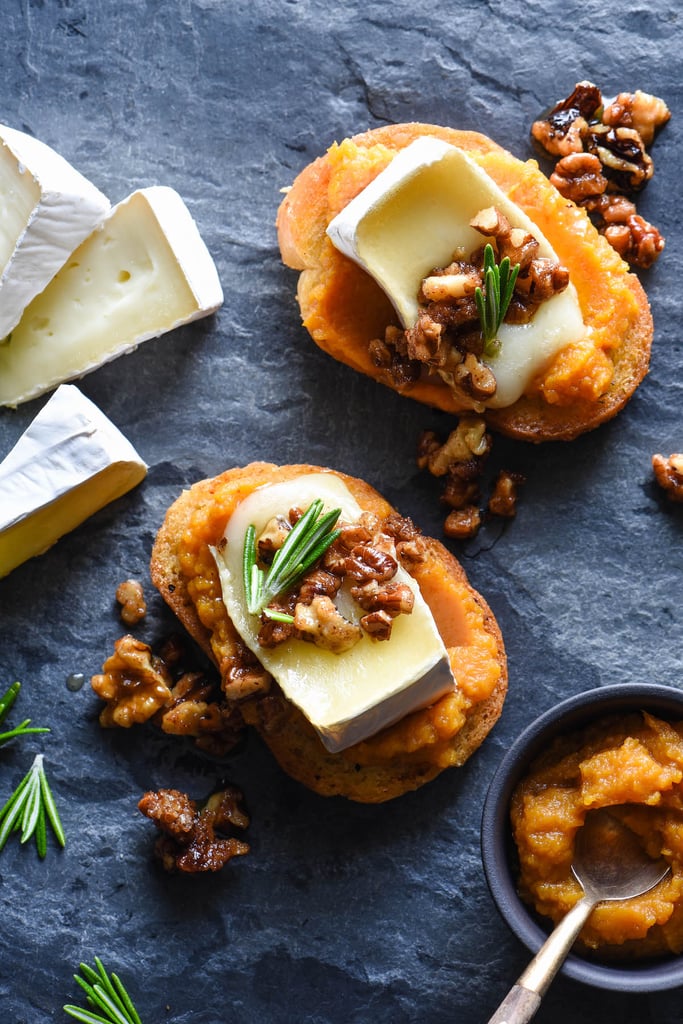Pumpkin and Brie Crostini With Candied Nuts