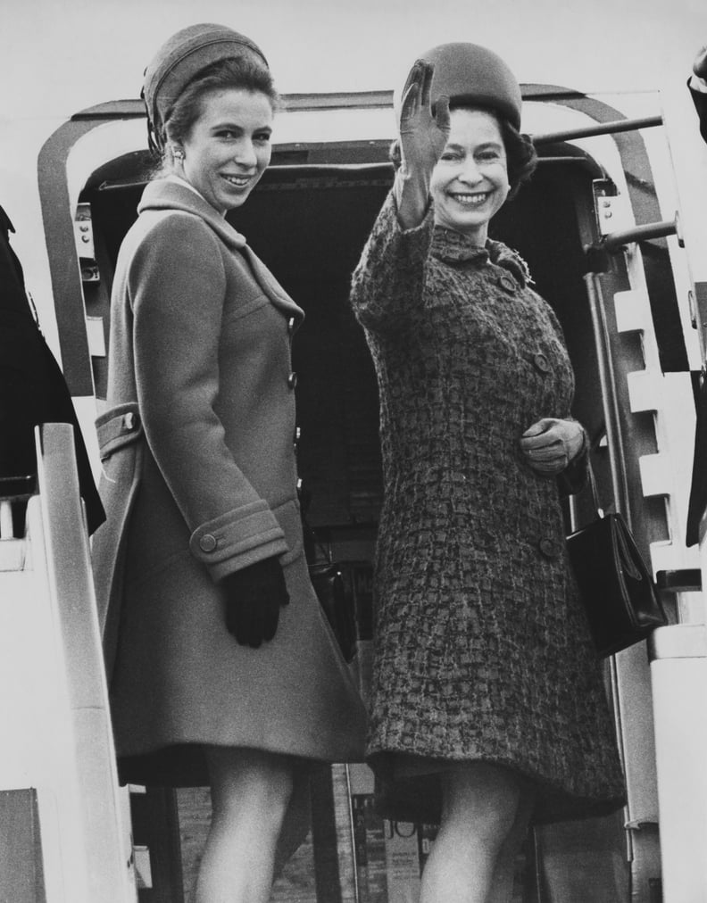 Princess Anne and Queen Elizabeth II at Heathrow Airport in March 1970