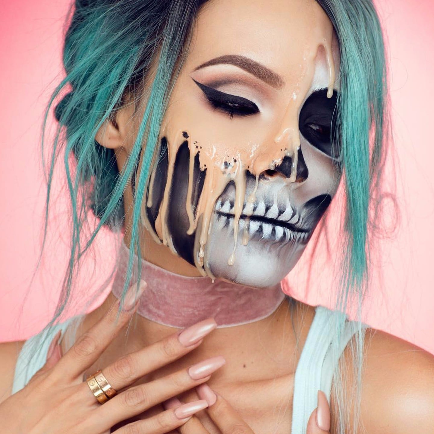 Melting Skull Halloween Makeup Tutorial POPSUGAR Beauty