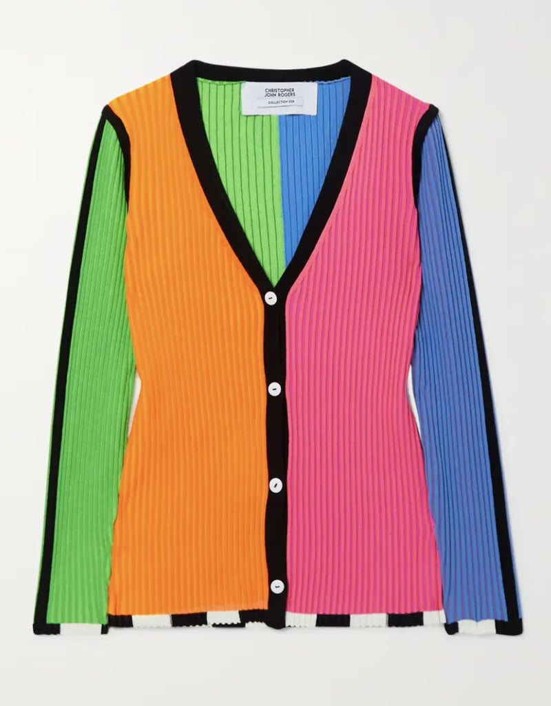 Fun Sweater Christopher John Rogers Color Block Ribbed Wool Blend Cardigan 