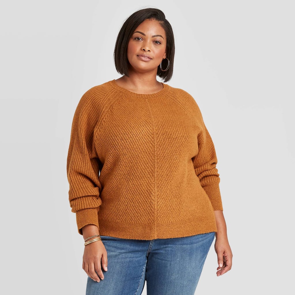 Ava & Viv Curve 3/4 Sleeve Crewneck Ribbed Pullover Sweater